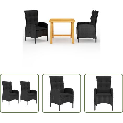 vidaXL Salle à manger extérieur - Ensemble à manger de jardin 3 pcs Noir (1/5)