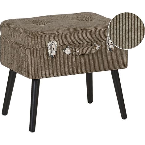 Tabouret de Rangement Moderne Valise Coffre Boutonné en Velours Côtelé Marron Clair Mallard