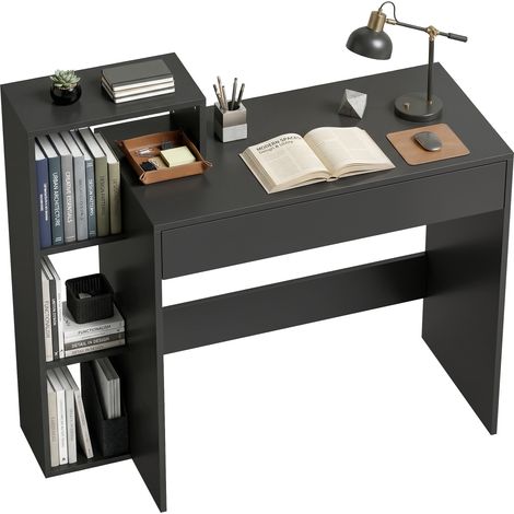 Bureau avec rangement - HOMCOM - 3 étagères de rangement et tiroir - panneau de particules - 100 x 40 x 90 cm - noir