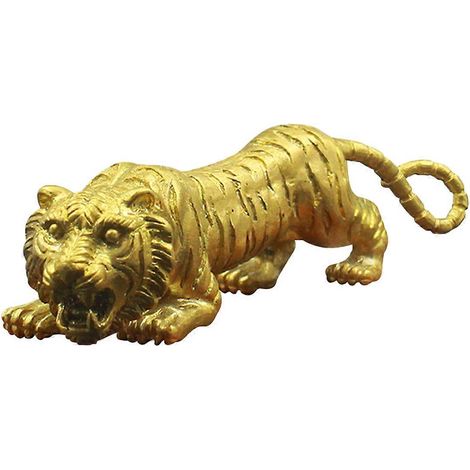 Sculpture de tigre en cuivre, statuette du tigre du zodiaque chinois, figurine du Nouvel An du Tigre-7.6XX2cm-Yellow (1/2)