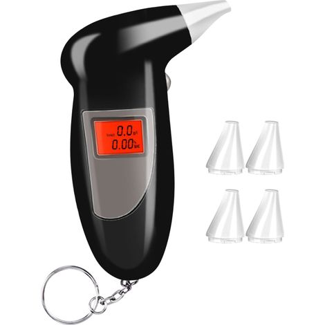 Éthylotest portable avec 5 embouts buccaux, porte-clés testeur d'alcoolémie, détecteur de BAC numérique rétroéclairé par LED, analyseur précis avec alarme pour usage personnel
