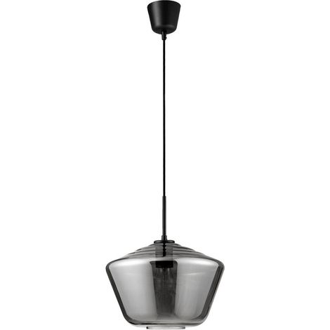 Merano Georgia 30cm Dôme Suspension Plafonnier Chrome Verre Noir Métal Noir Tissu Fil LED E27