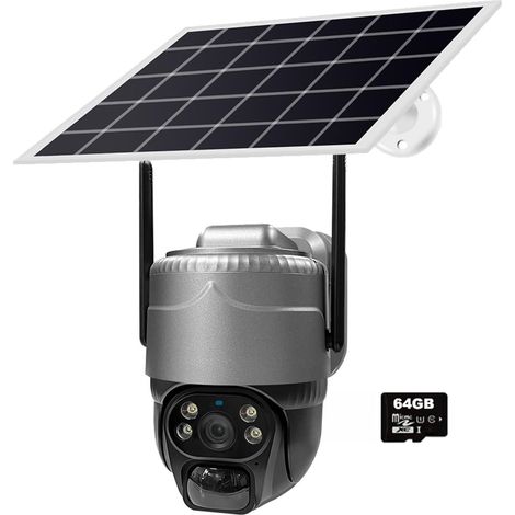 Caméra IP Solaire extérieure 5MP WiFi/4G, étanche IP66, sans Fil, avec Batterie, Moniteur, Alarme, détection de Mouvement PIR, Protection de sécurité CCTV(WiFi Cam 64GB Card) (1/5)