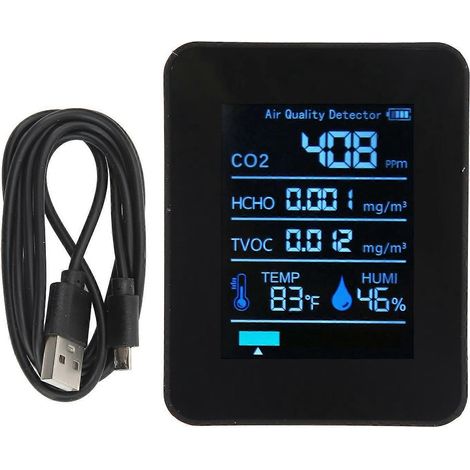 Luftqualitätsdetektor 5 in 1 Echtzeit-Messung von CO2, TVOC, HCHO, Temperatur und Luftfeuchtigkeit, tragbar fürs Auto