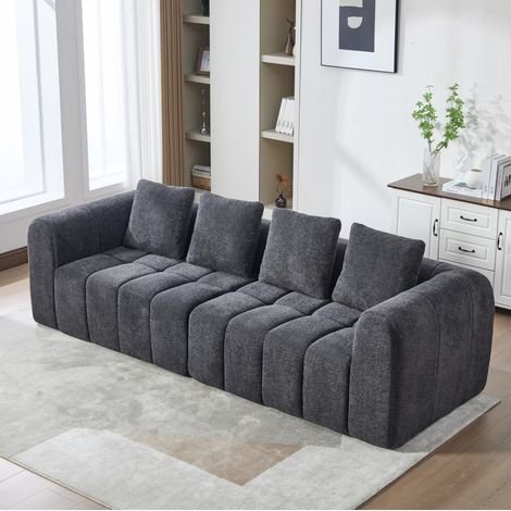 Modulares Ecksofa mit Armlehnen, tiefer Sitzfläche, in Dunkelgrauvelours, 260x94,5x80 cm (1/5)