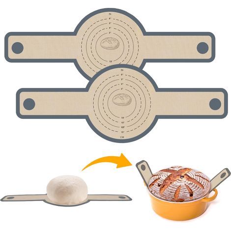 Élingue à Pain en Silicone, 2 Pièces Tapis de Cuisson en Silicone pour Four Hollandais, Tapis à Pain en Silicone Antidérapant, Tapis de Pâtisserie avec Longues Poignées Lavable et Réutilisable (1/5)