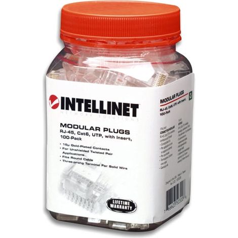 INTELLINET Confezione 100 Plug RJ45 UTP per categoria 5E Cavo Flessibile (1/3)