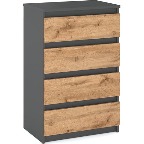 Kommode 60 cm, graue Eiche Wotan, TV-Schrank für Wohnzimmer, Sideboard, Kleiderschrank