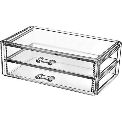 Boîte rangement maquillage – 2 tiroirs, acrylique, bijoux, bureau (1/5)