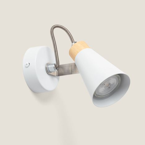 Lampada da Parete Orientabile in Metallo e Legno 1 Faretto Mara Bianco