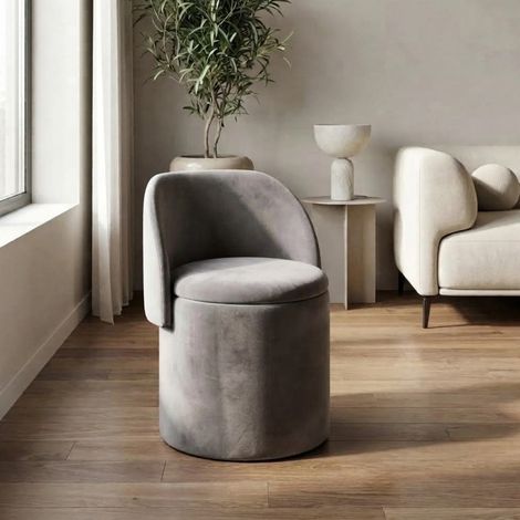 Grey Velvet Storage Ottoman Chair (1/3)