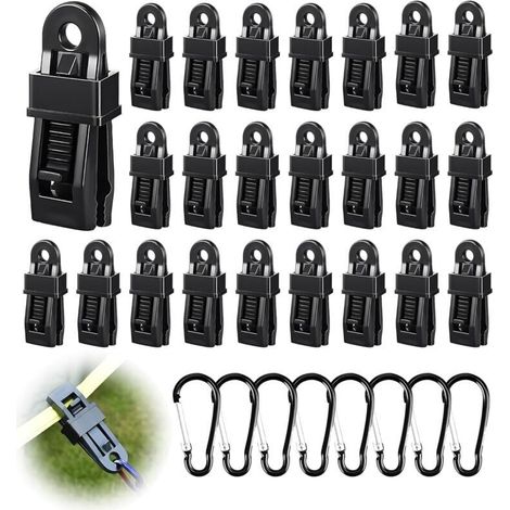 32 Piece Pool Cover Fixing Kit, 24 Cover Clips and 8 Carabiners, Cover Fixing Kit for Camping, Caravan, Picnic MUMU