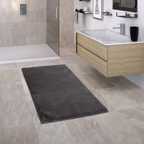 Paco Home Tappeto Bagno Tappetino Da Bagno Antiscivolo Morbido Lavabile Monocolore 60x100 cm, Antracite