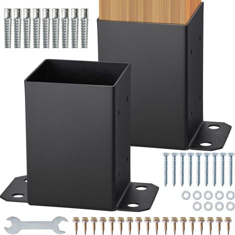 VEVOR 2 Piezas Soportes para Postes de Madera 4" x 4"(102x102 mm) Base Interna de Poste de Acero al Carbono para Anclaje de Poste con Recubrimiento en Polvo para Barandilla de Soporte, Terraza, Negro