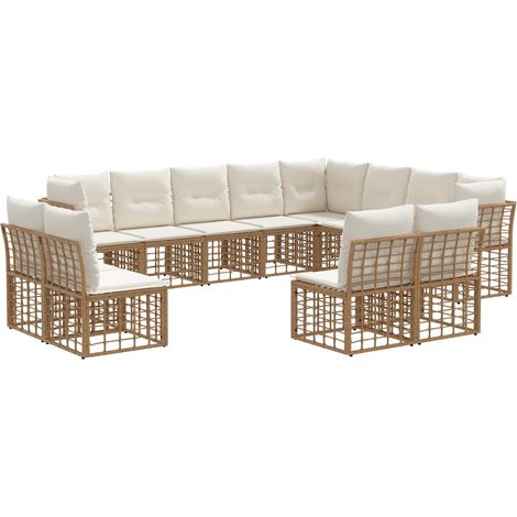 Set di divani da esterno Naturale e Bianco Crema Poliestere vidaXL