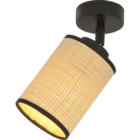 Plafoniera Spot 1 Luce Bronx In Acciaio Nero E Rattan Paralumi Regolabile (1/5)