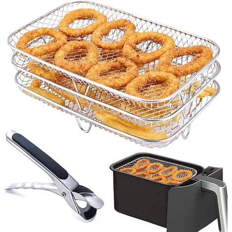 Grille Vapeur pour Friteuse à Air, Accessoires pour Friteuse à Air, Gril Multifonction Double Couche Compatible Avec les Accessoires en Acier Inoxydable Af300eu/af400eu 304 (1/5)