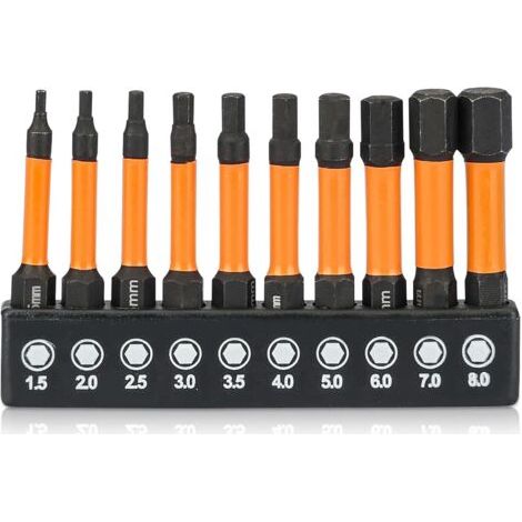 Set mit 10 Inbusschlüsselbits, Inbusschlüsselbits, 6,35 mm Sechskantschaft, Schlagschrauberbits, metrische Sechskantschrauberbits (H1,5-H8)