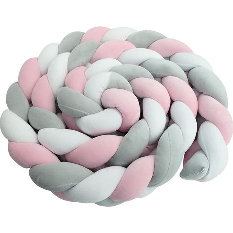Coussin doux noué oreiller berceau pare-chocs ensemble cercle complet tissé 3M rose, bébé tissé berceau noué (1/2)
