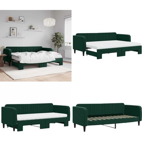 Lit de jour avec gigogne et matelas vert foncé 80x200cm velours - Canapé-lit - Lit gigogne (1/5)