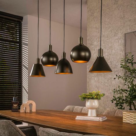 Suspension îlot cuisine 5 abat-jour métal brun TRIBECA