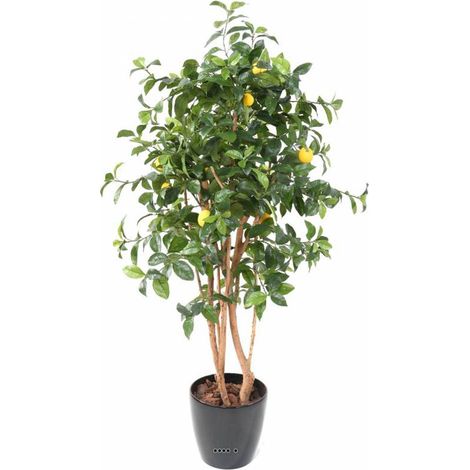 Citronnier factice tronc naturel en pot et fruits H150cm Jaune citron - dimhaut: H 150 cm - couleur: Jaune citron