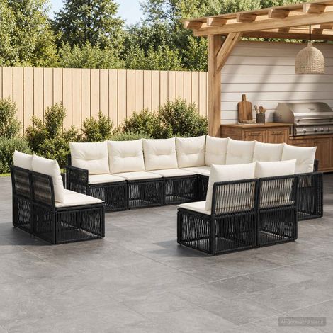 vidaXL Set Divano da Giardino 11 pz Nero e Bianco Crema polyrattan (1/5)