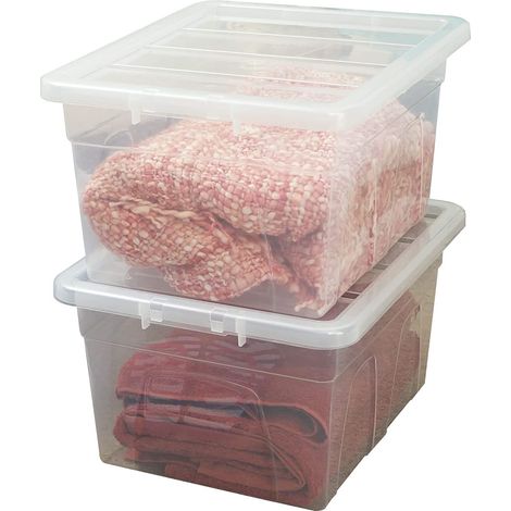 3 x 22L Spacemaster Home Office Clear Transparent Plastic Storage Containers With Lids