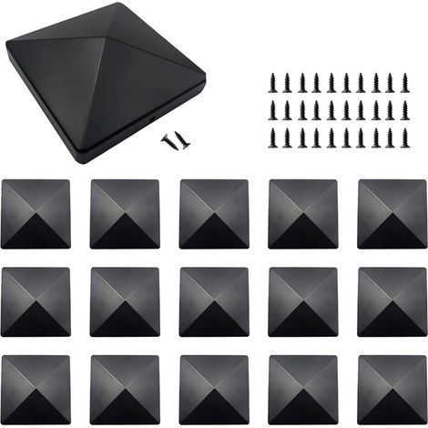 BEBUSINGOTO 16 piezas de tapas para postes, tapas para postes de 100 x 100 mm, tapas cuadradas para columnas, tapas para postes de cercas, postes, barandillas y tubos de acero. (1/5)