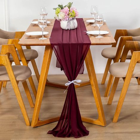 Chemin de Table Moderne en Mousseline de Soie - 70 x 300 cm - Lavable - Chemin de Table décoratif en Tissu - Bordeaux (1/5)