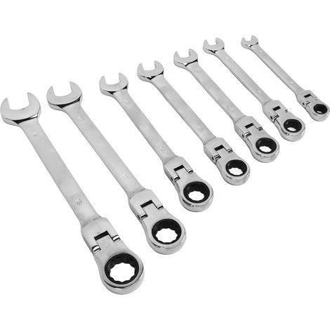 Jeu de 7 clés mixtes à cliquet à tête flexible, outillage à main en métal pour entretien auto et réparation véhicule (1/5)