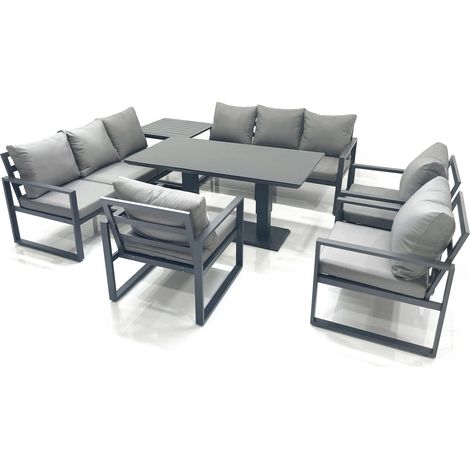 Fimous Garden Sofa Set Aluminium Furniture Rising Dining Tabe Set with 3 Chair Side Table Dark Grey (1/5)