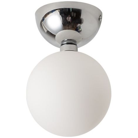 Plafonnier lampe à boule en acier nickel mat et verre opaque blanc douille e27 (1/5)