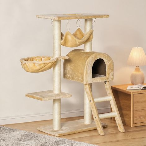 Arbre à chat beige en panneaux de particules 54 x 29,5 x 98 cm (1/5)
