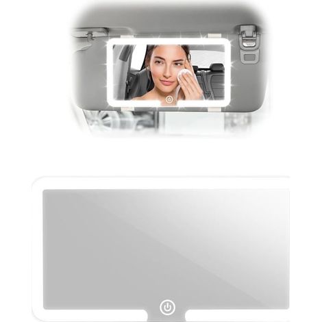 Miroir Voiture LED,Miroir de Courtoisie Voiture avec 3 Modes Lumières Rechargeable Charge USB,Miroir Pare Soleil Voiture (1/5)
