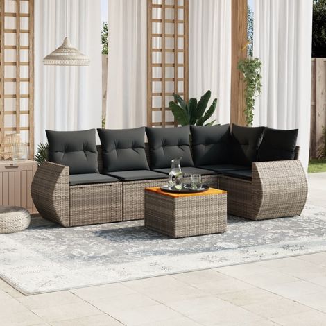 vidaXL Set Divano da Giardino 6 pz con Cuscini Grigio in Polyrattan (1/3)