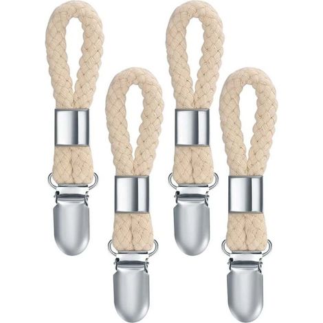 Support À Serviettes - Cordon En Coton Naturel Et Pince En Fer - Résistant À La Rouille - Pour Salle De Bain Cuisine Plage - Lot De 4 (1/4)