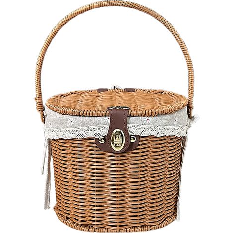 Panier de rangement en rotin synthétique marron 530G avec couvercle et doublure, pliable et portable pour pique-nique (1/5)