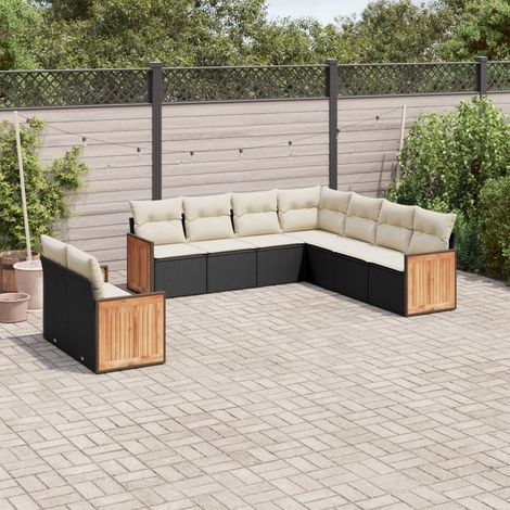 Salon de jardin 9 pcs avec coussins noir résine tressée vidaXL (1/5)