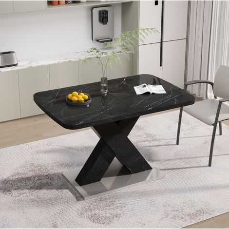 Ausziehbarer Esstisch rechteckig 120-160 cm, schwarze Marmoroptik, MDF und Stahl HAVRYA (1/5)