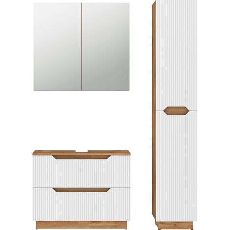 Juego de muebles de baño de 3 piezas Lotta, Roble/rayas blancas, 3 partes, Vicco (1/5)