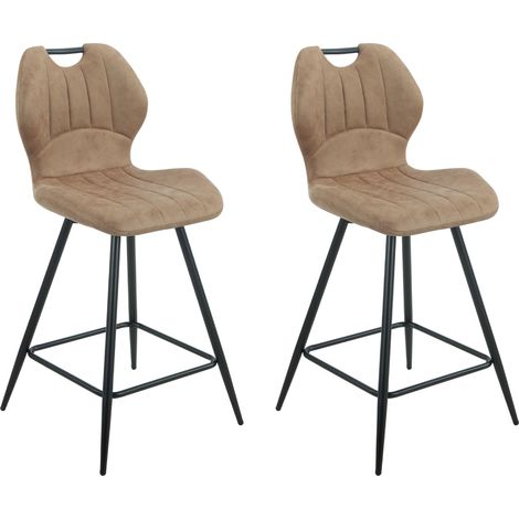 M&S – Lot de 2 chaises de bar 47x50x95 cm – Tissu polyester déperlant camel – Hauteur d'assise 65 cm – Pieds en acier noir avec repose-pieds (1/5)