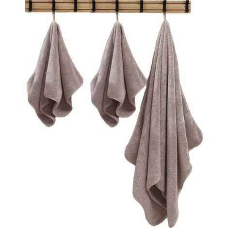 1 ensemble serviette de bain, 1 pièce 70x140 cm + 2 pièces 35x75 cm, velours corail, absorbant, pour salle de bain hôtel spa plage (1/5)
