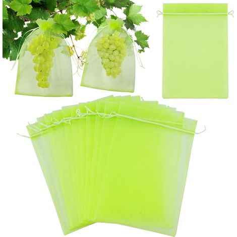 100 filets de protection pour fruits et plantes, verts, 15 x 20 cm, avec cordon de serrage, pour fruits, fleurs et légumes. (1/5)