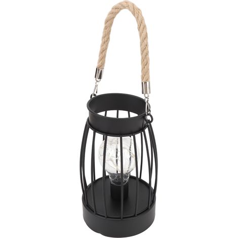 Lampe lanterne de table rustique fer corde chanvre lumière chaude transportable sans fil 3xAA pour intérieur extérieur jardin salon décoration (1/5)