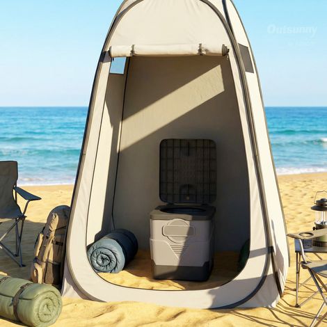 Toilettes de camping portables avec 12 sachets de coagulation et 12 sacs à déchets, 34 x 29 x 20 cm, gris foncé