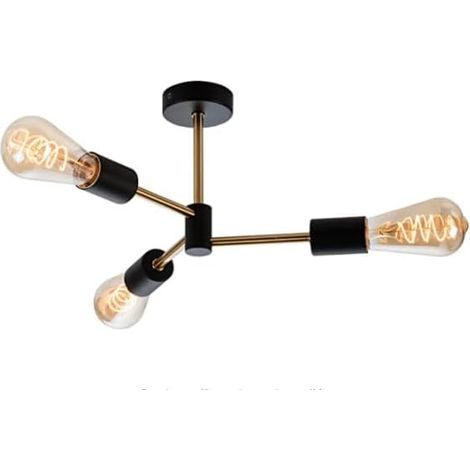 COMELY Plafonnier Industriel Vintage - Lustre Sputnik 3-Lumières E27 en Métal, Suspension Rétro pour Salon, Chambre, Cuisine - Diamètre 45cm (Ampoules non incluses) (1/5)