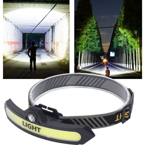 Lampe frontale COB 6 modes d'éclairage, charge USB, interrupteur inductif, lampe de poche à angle réglable pour le camping, le cyclisme, la pêche,DUBUNS
