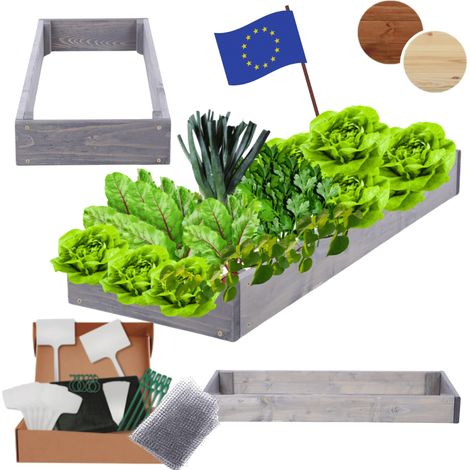 MODO24 ZP09 Carré potager surélevé en escalier modulable, bois de pin, herbes/légumes, jardin/terrasse/balcon, 9x30x60 cm, gris