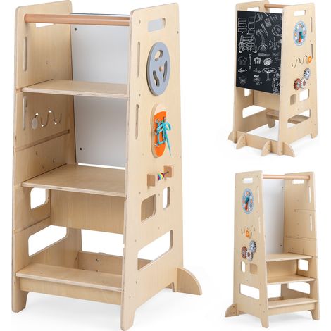 Tour debout pour tout-petits avec hauteur réglable et tableau noir - naturel (1/5)